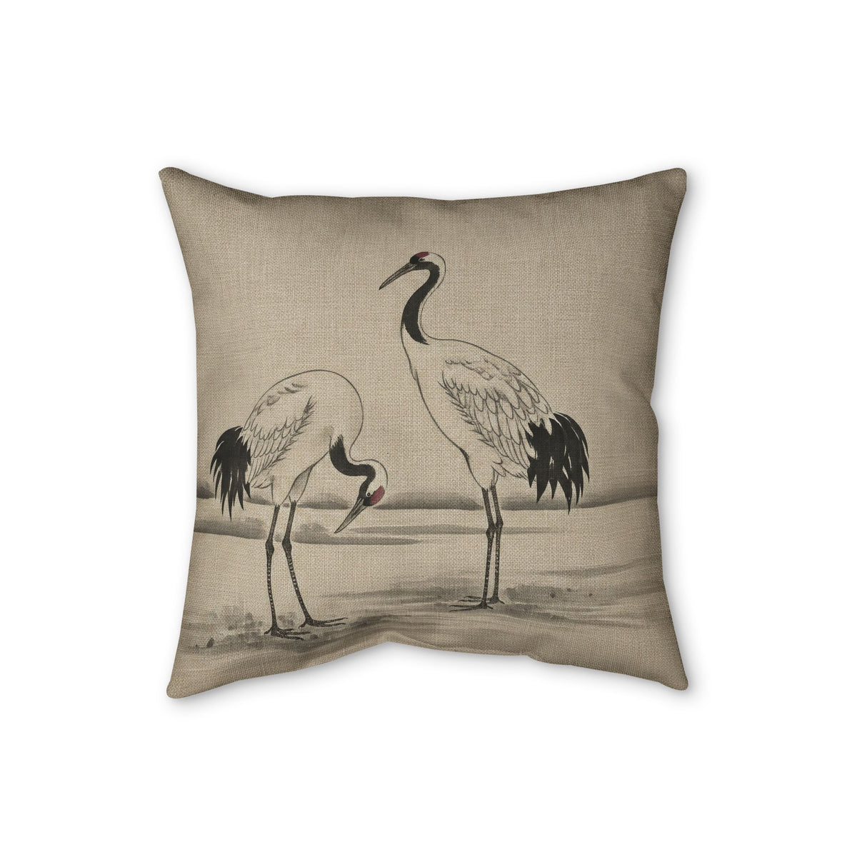 Cranes Cushion, Natural Linen