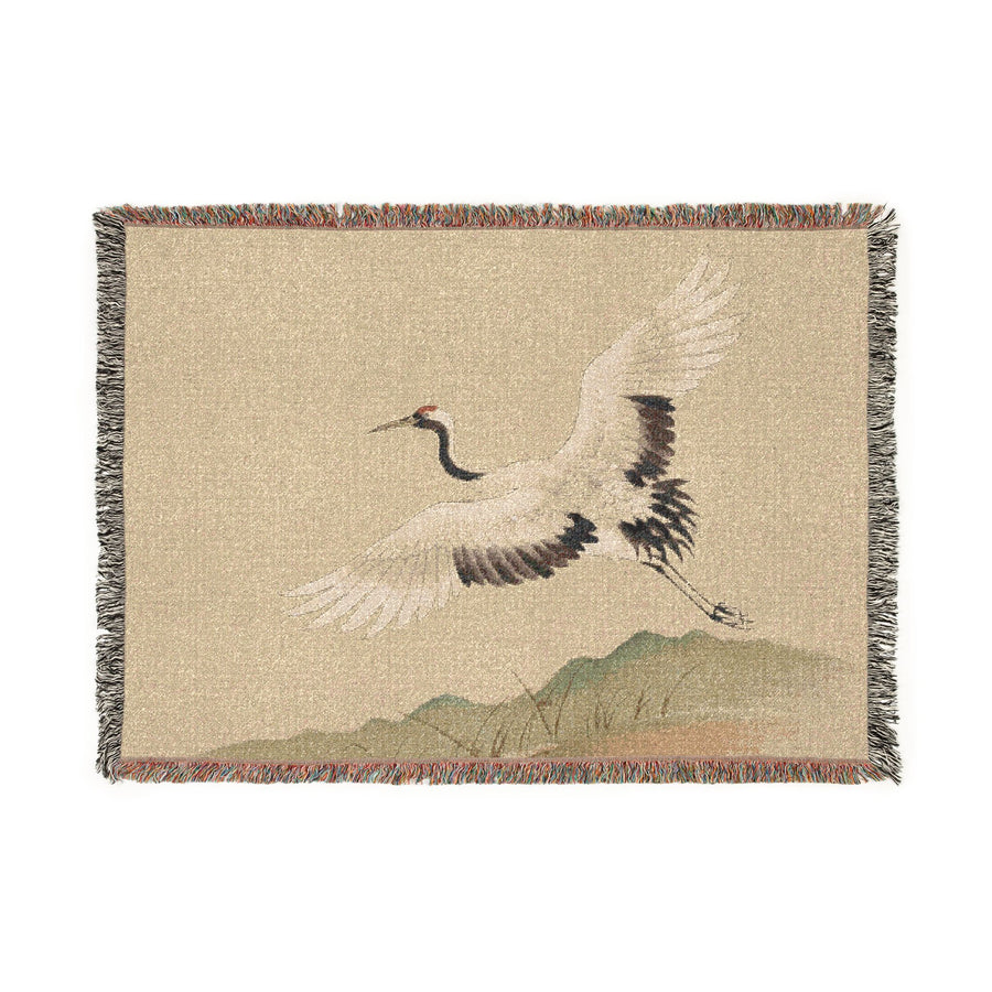 Crane at Dawn Woven Throw, Natural Linen