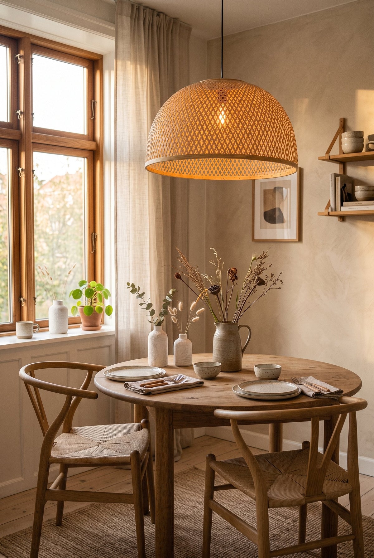 An evening dining table in warm light
