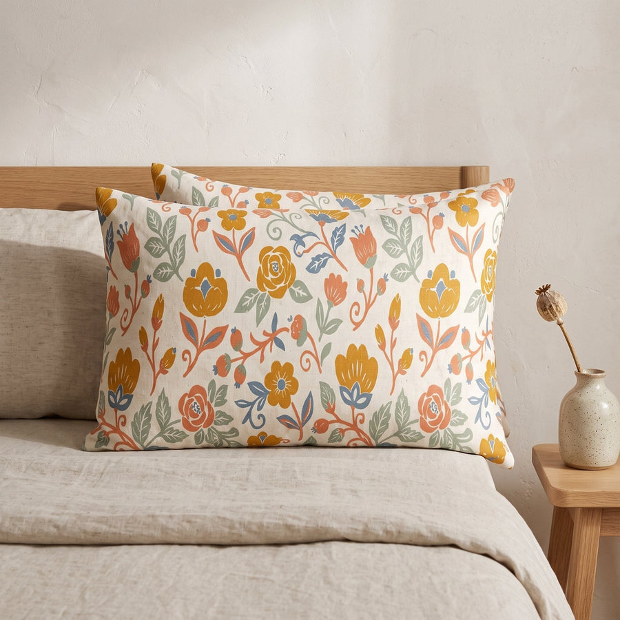 Nordic Folk Cotton Pillow Sham — Calm & Oak, styled in a Japandi room