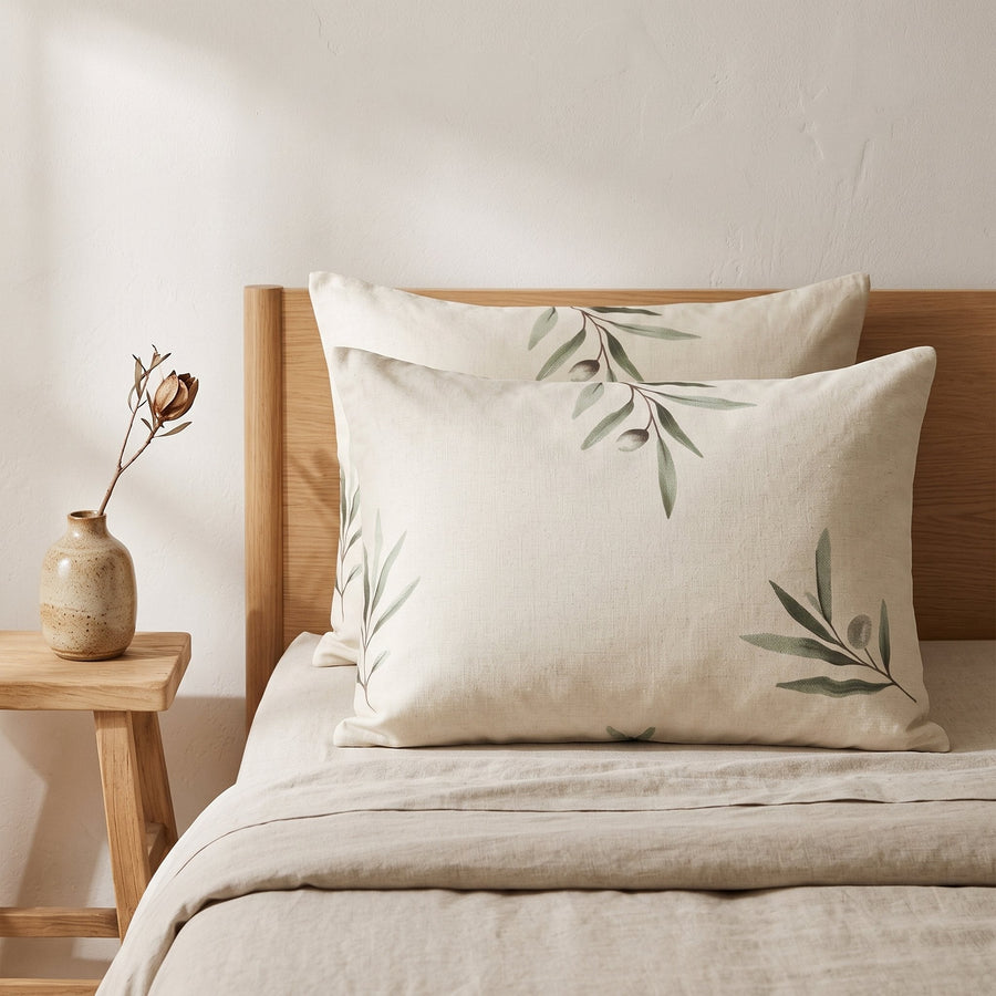 Olive Grove Cotton Pillow Sham — Calm & Oak, styled in a Japandi room