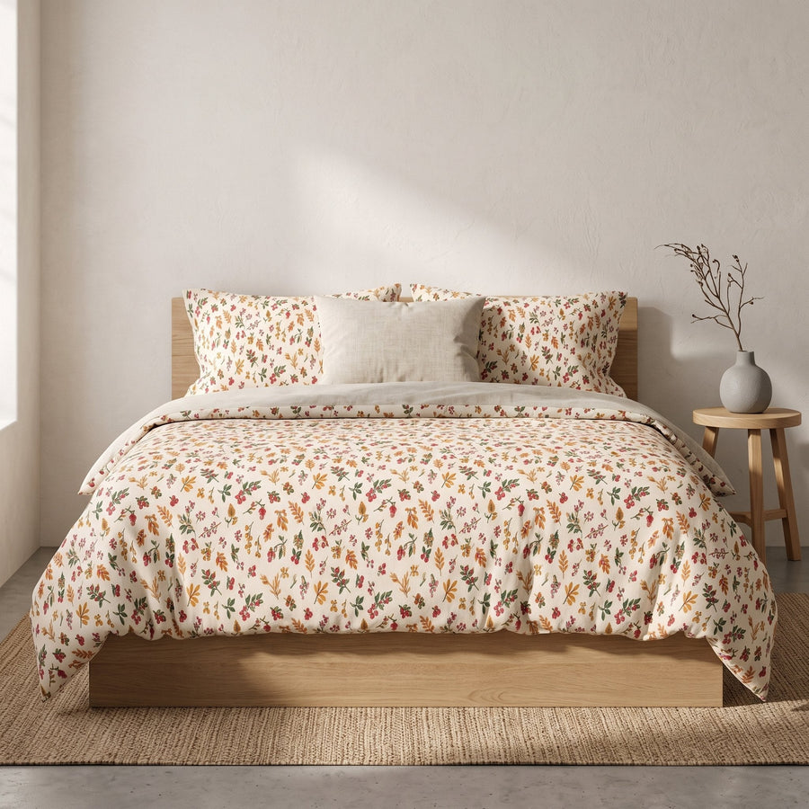 Orchard Cotton Duvet Cover — Calm & Oak, styled in a Japandi room