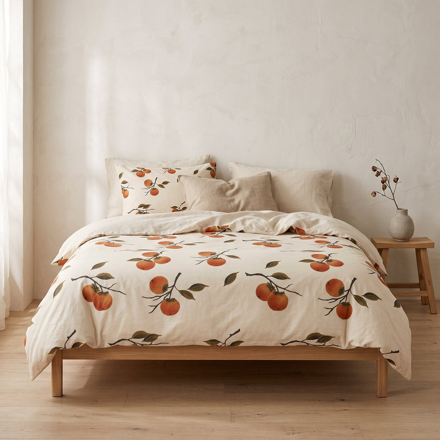 Persimmon Cotton Duvet Cover — Calm & Oak, styled in a Japandi room