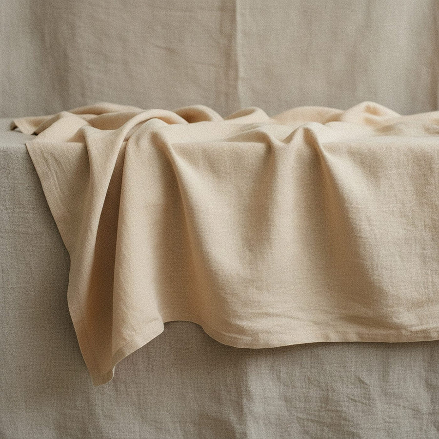 Persimmon Tablecloth, Warm Oat — styled, 1