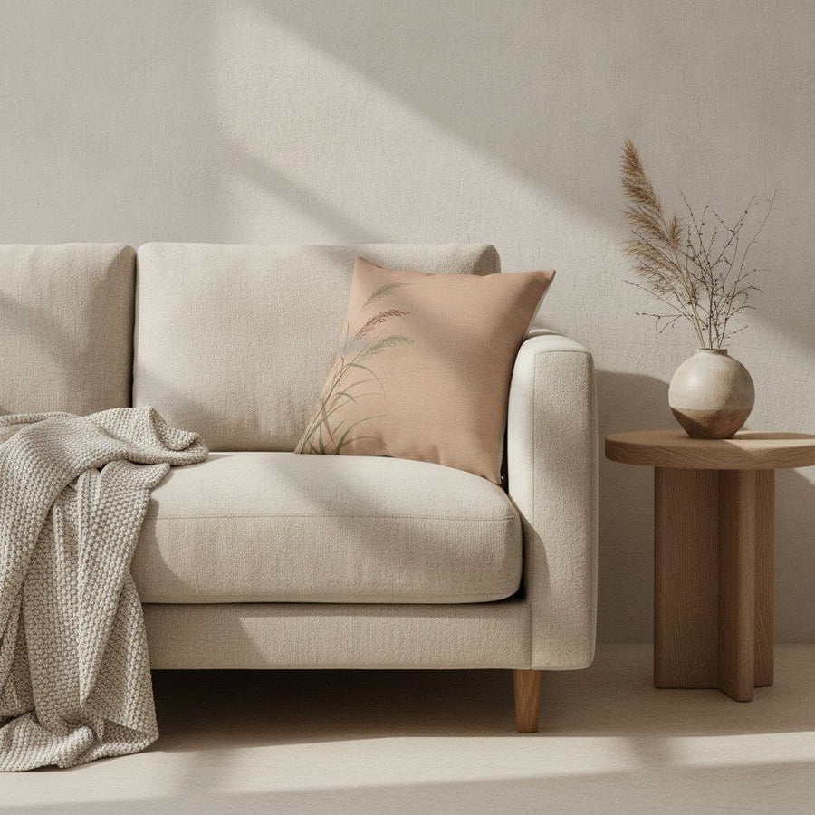 Wild Grasses Cushion, Warm Clay — styled 1
