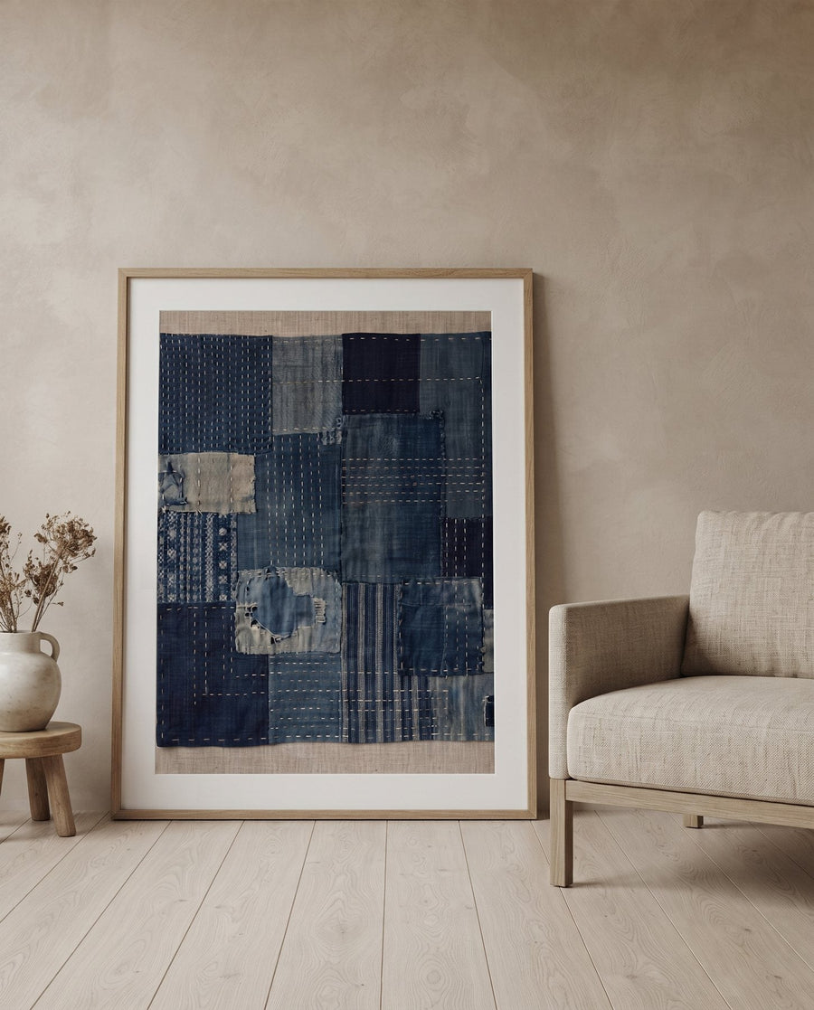 Boro Indigo — Japandi print in a room, scene 1