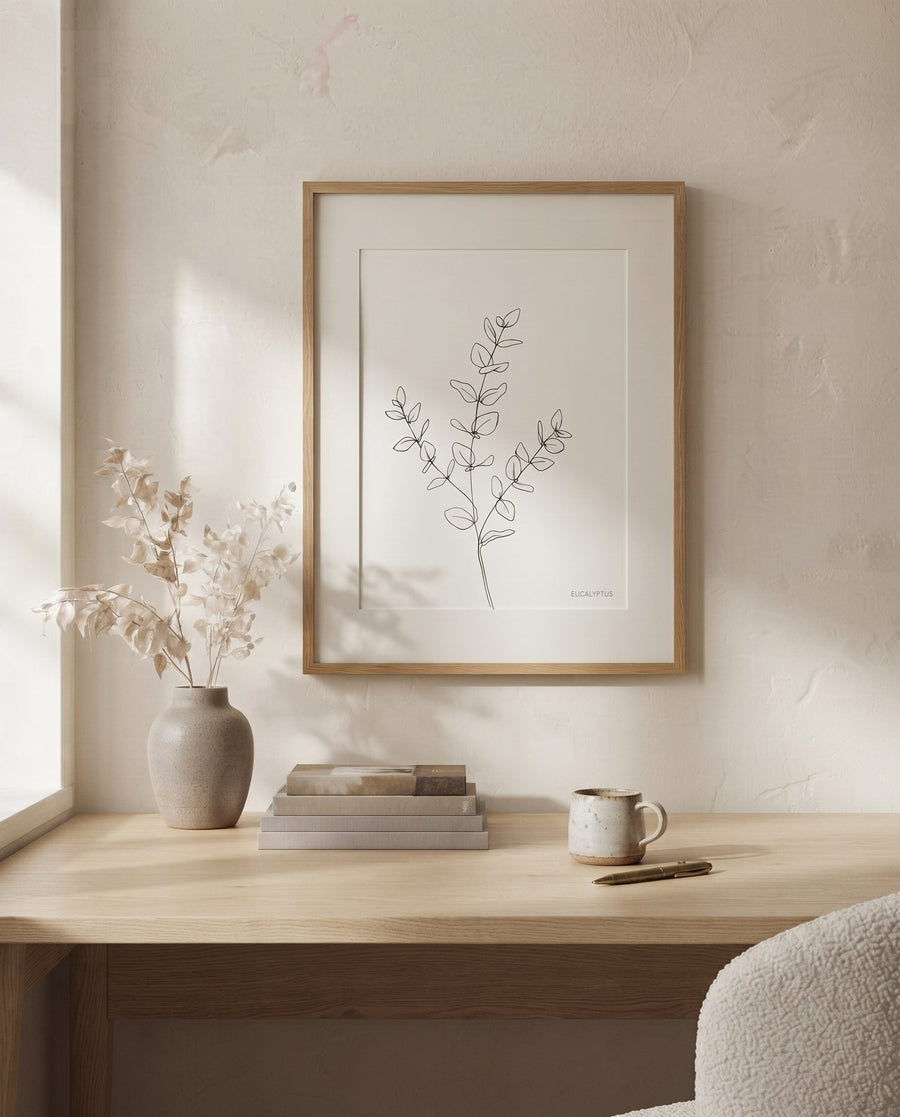 Eucalyptus — Japandi print in a room, scene 1