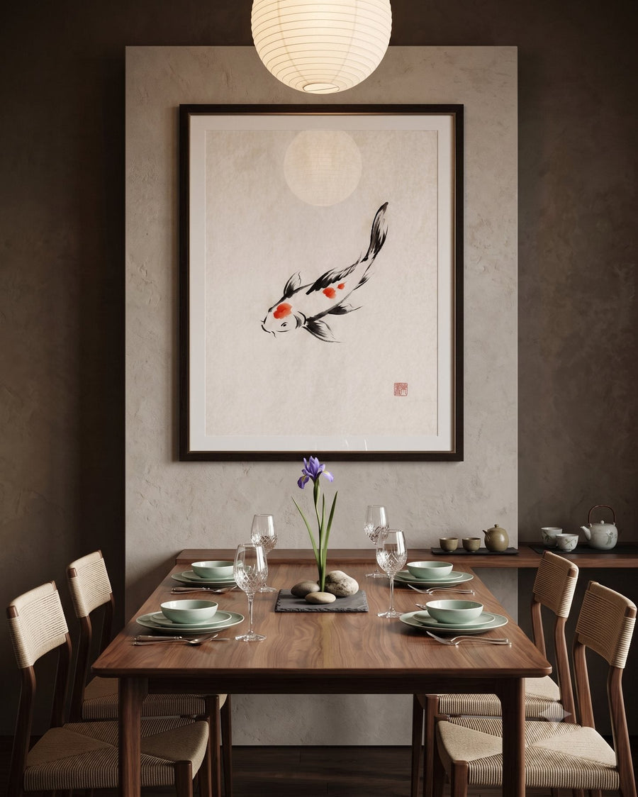 Koi — Japandi print in a room, scene 1