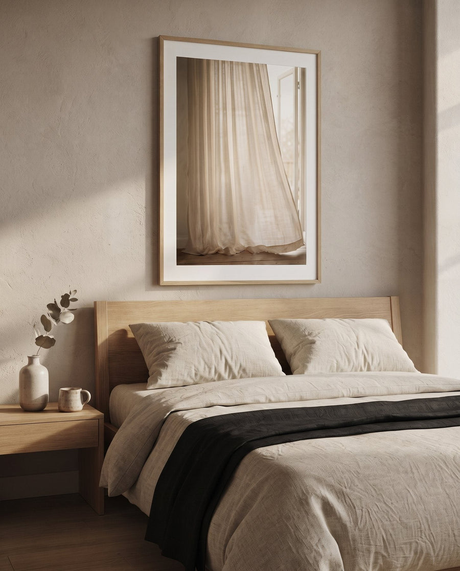 Linen Morning — Japandi print in a room, scene 1