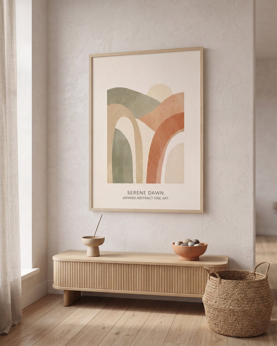 Serene Dawn — Japandi print in a room, scene 1