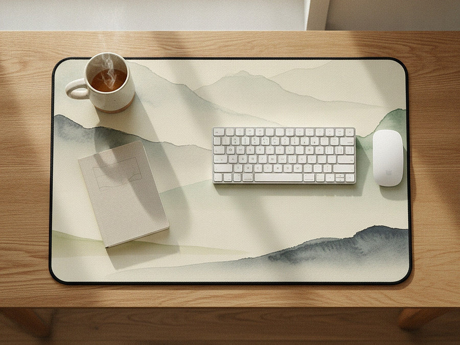 misty mountains desk mat