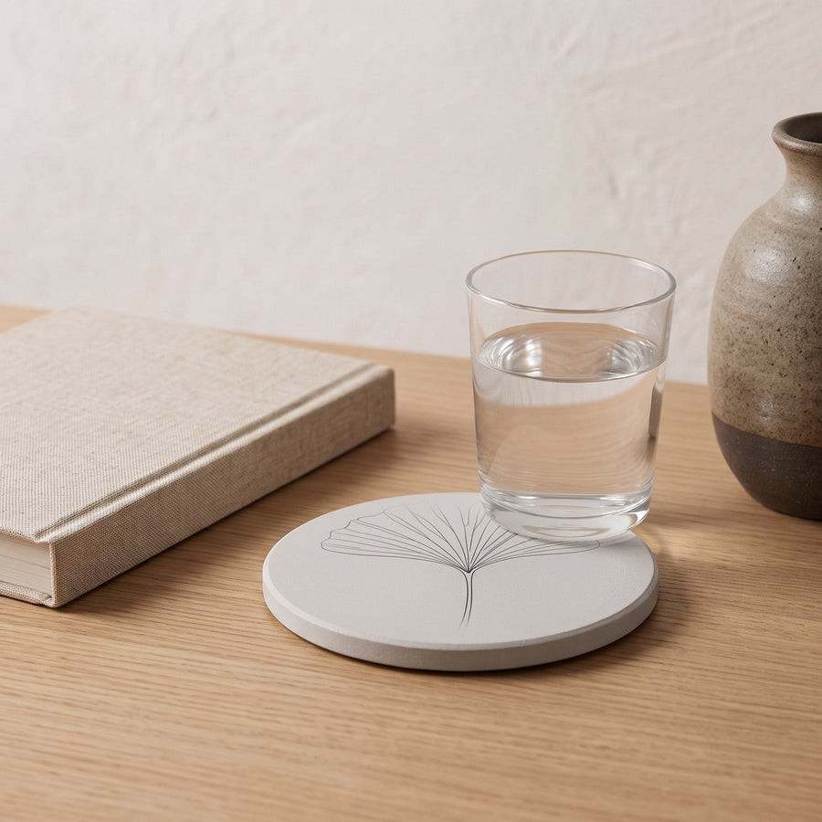 Ginkgo Ceramic Coaster on a Japandi side table — Japandi Ceramic Coaster by Calm & Oak