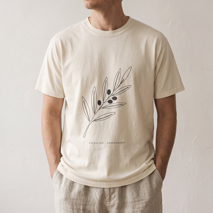 Olive Branch Ink Tee in a Japandi room — Japandi Tee by Calm & Oak