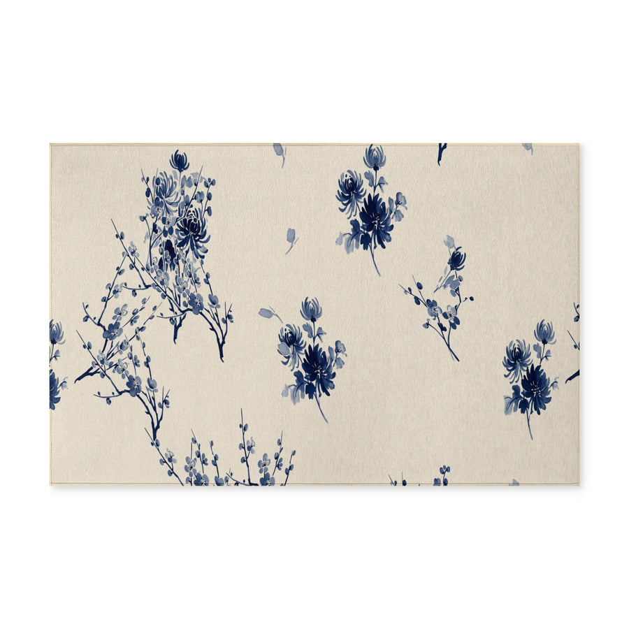 Indigo Bloom Washable Rug