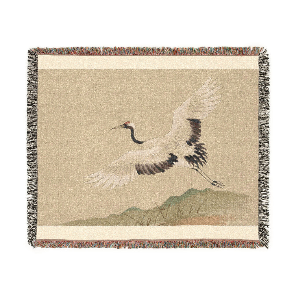 Crane at Dawn Woven Throw, Natural Linen