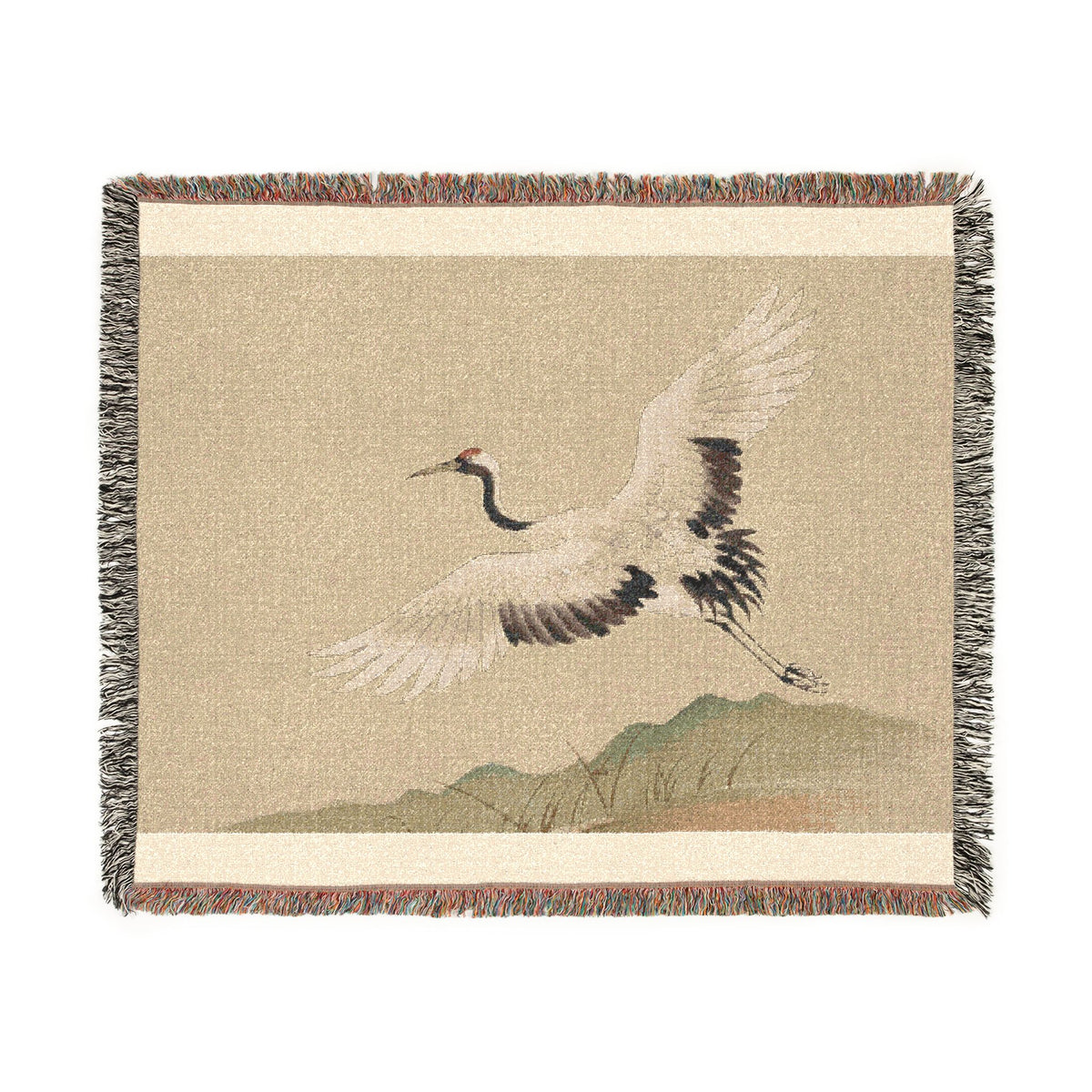 Crane at Dawn Woven Throw, Natural Linen