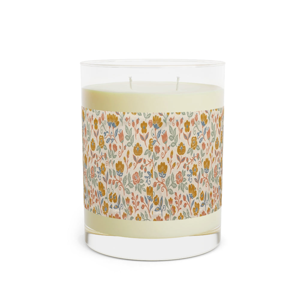 Nordic Folk Scented Candle, Folk Floral Glass Candle