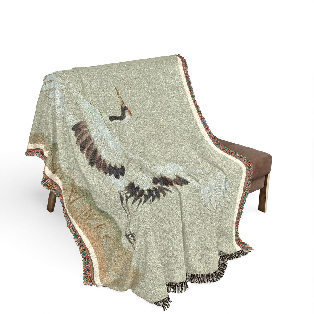 Crane at Dawn Woven Throw, Soft Sage