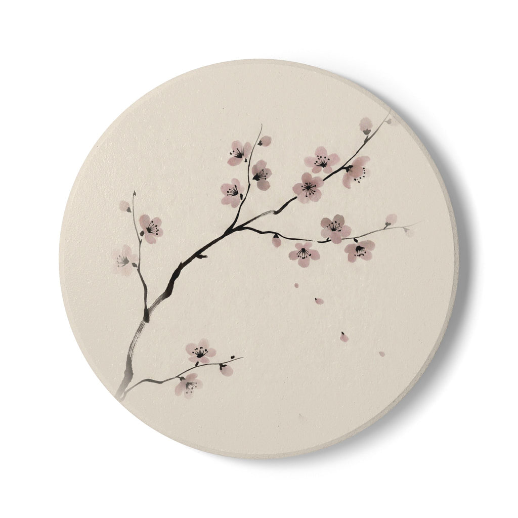 Cherry Branch Ceramic Coaster — Japandi Ceramic Coaster by Calm & Oak