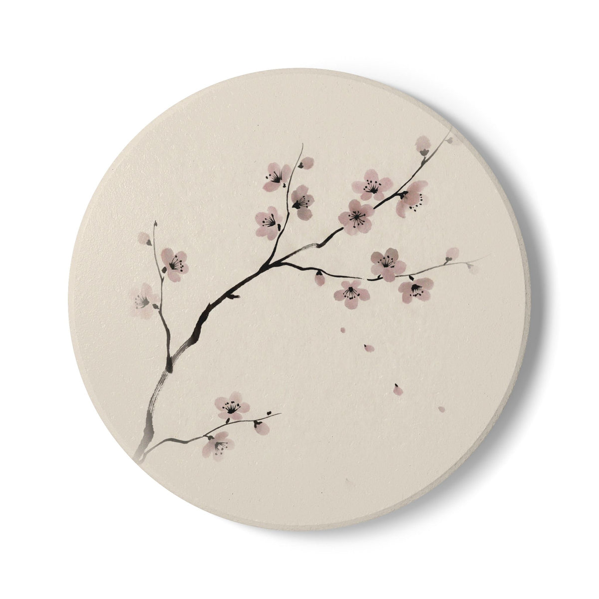 Cherry Branch Ceramic Coaster — Japandi Ceramic Coaster by Calm & Oak