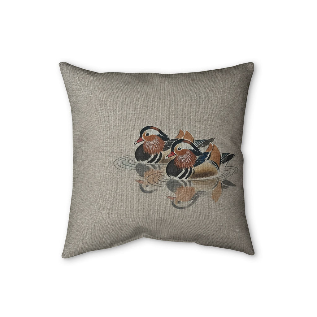 Mandarin Ducks Cushion, Natural Linen