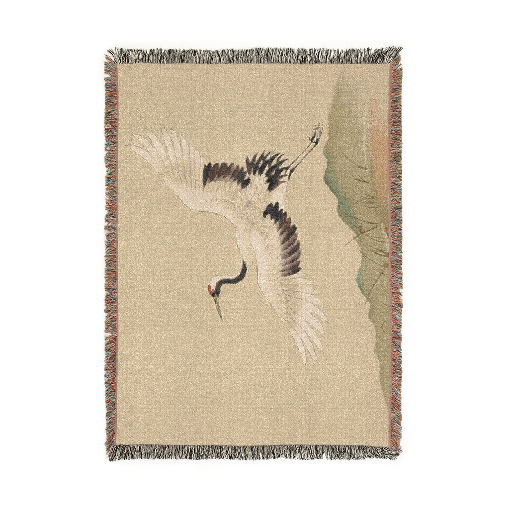 Crane at Dawn Woven Throw, Natural Linen