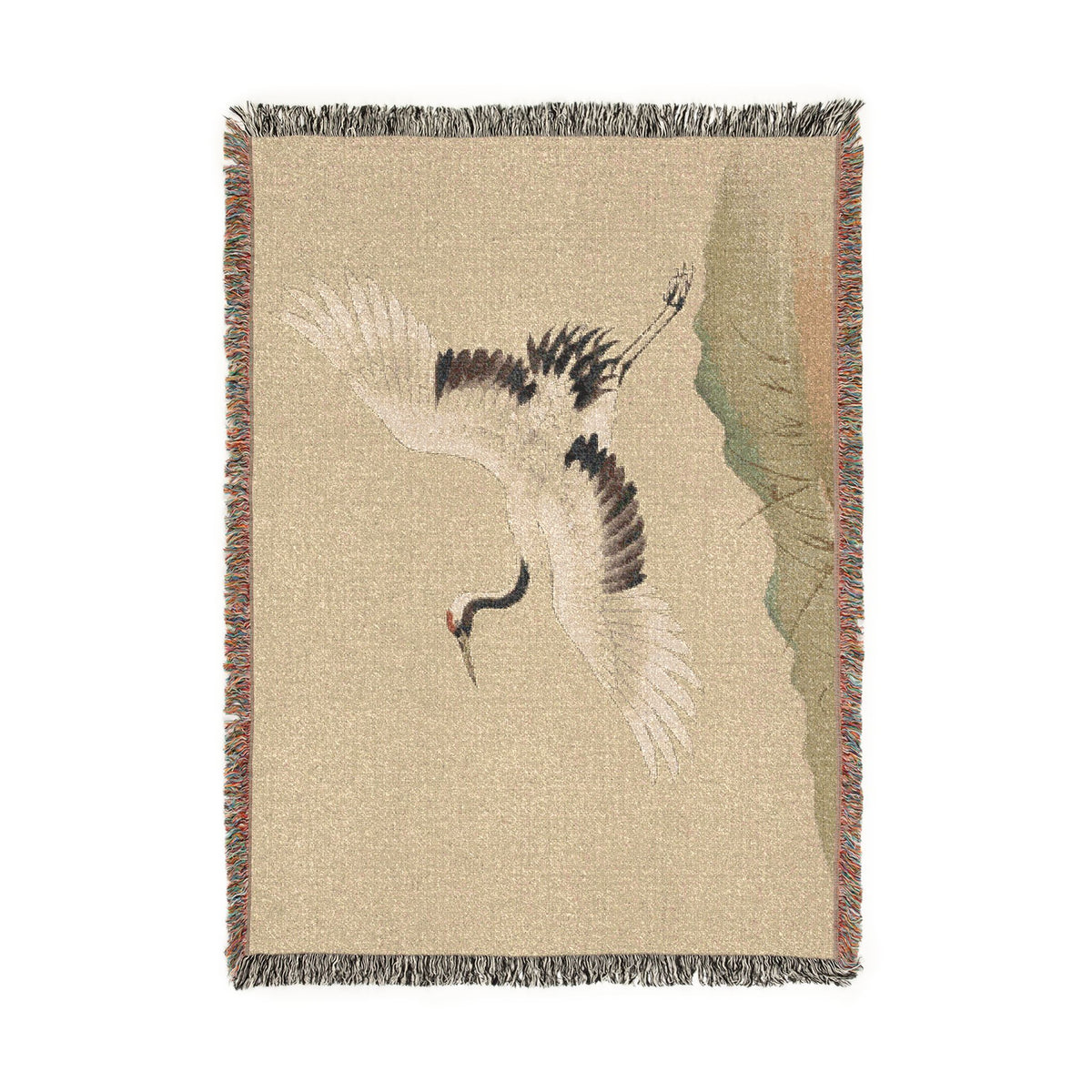 Crane at Dawn Woven Throw, Natural Linen