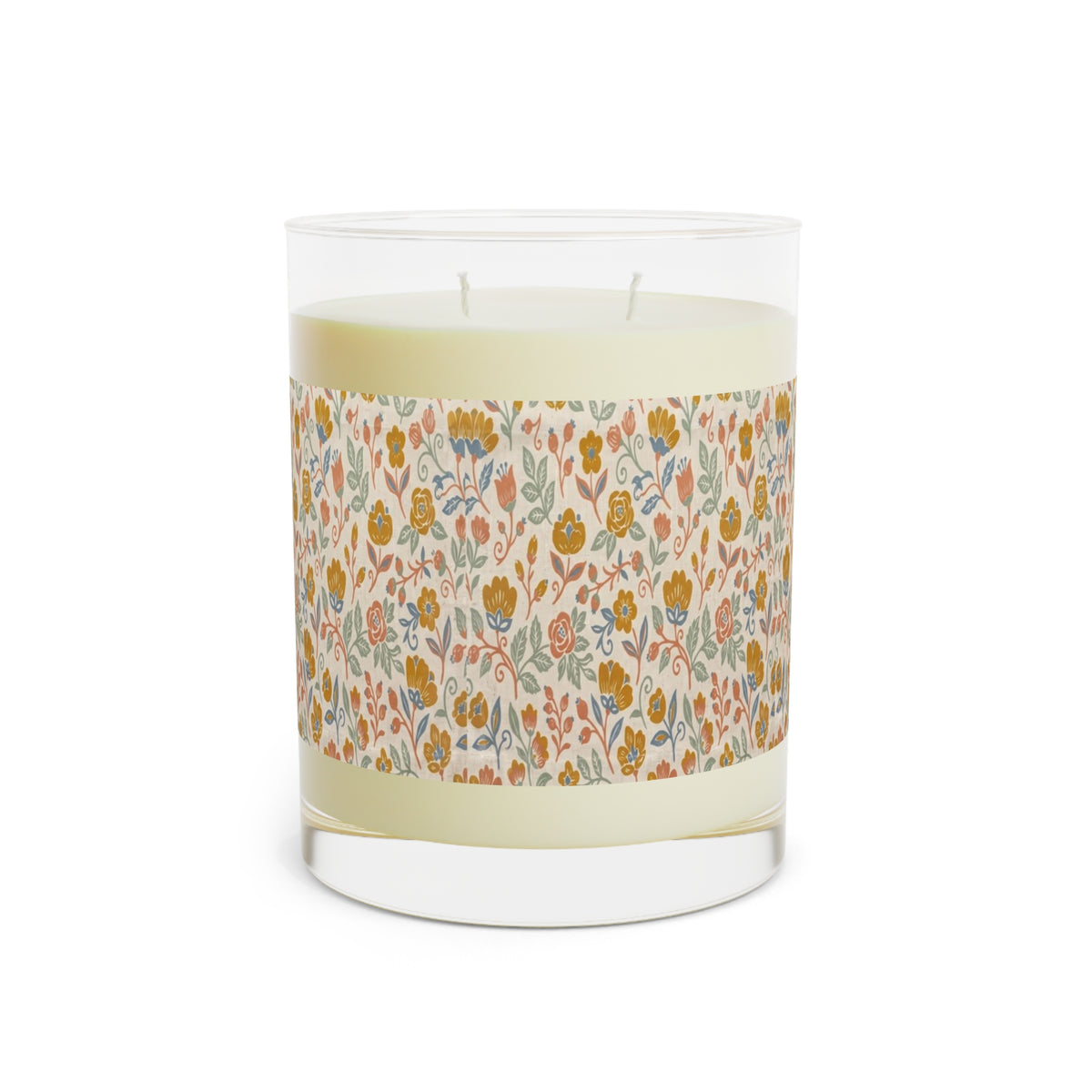 Nordic Folk Scented Candle, Folk Floral Glass Candle