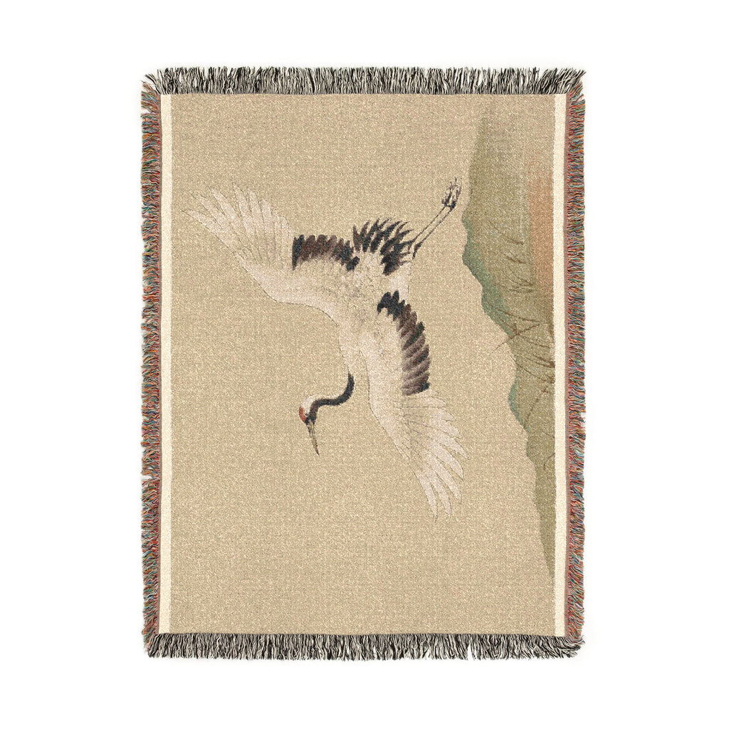Crane at Dawn Woven Throw, Natural Linen