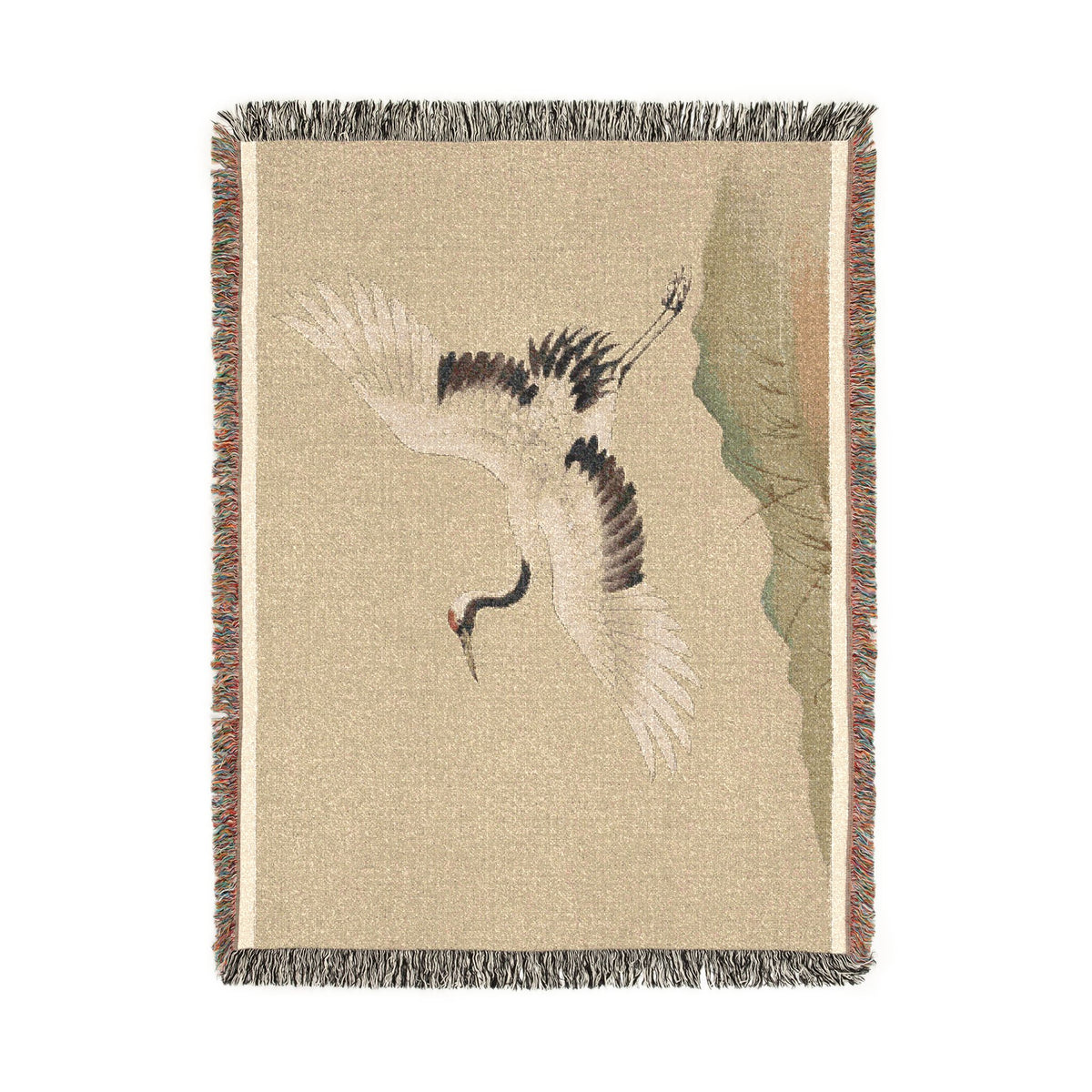 Crane at Dawn Woven Throw, Natural Linen