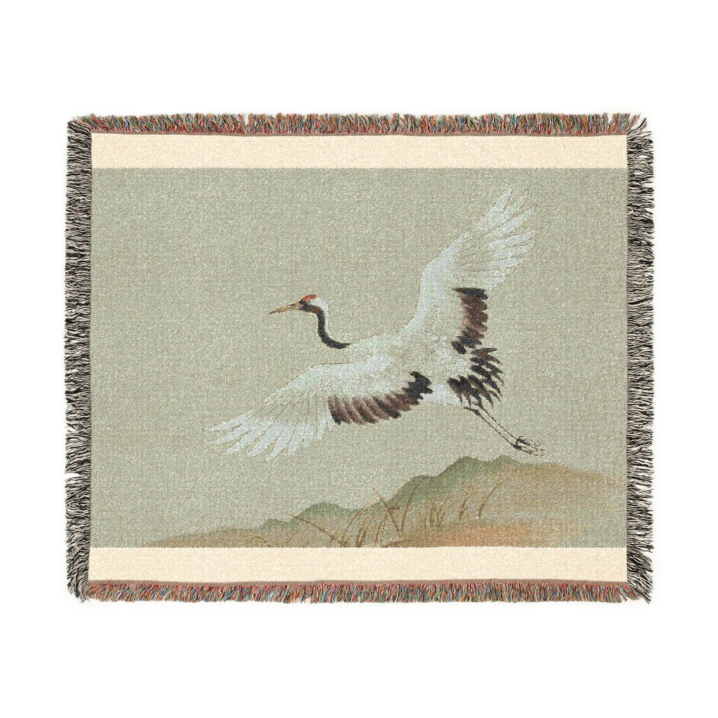 Crane at Dawn Woven Throw, Soft Sage