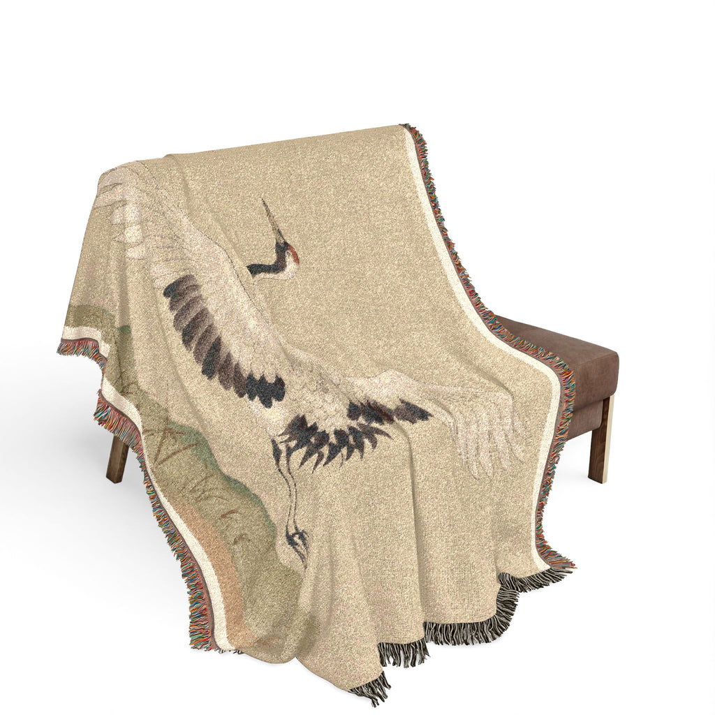Crane at Dawn Woven Throw, Natural Linen