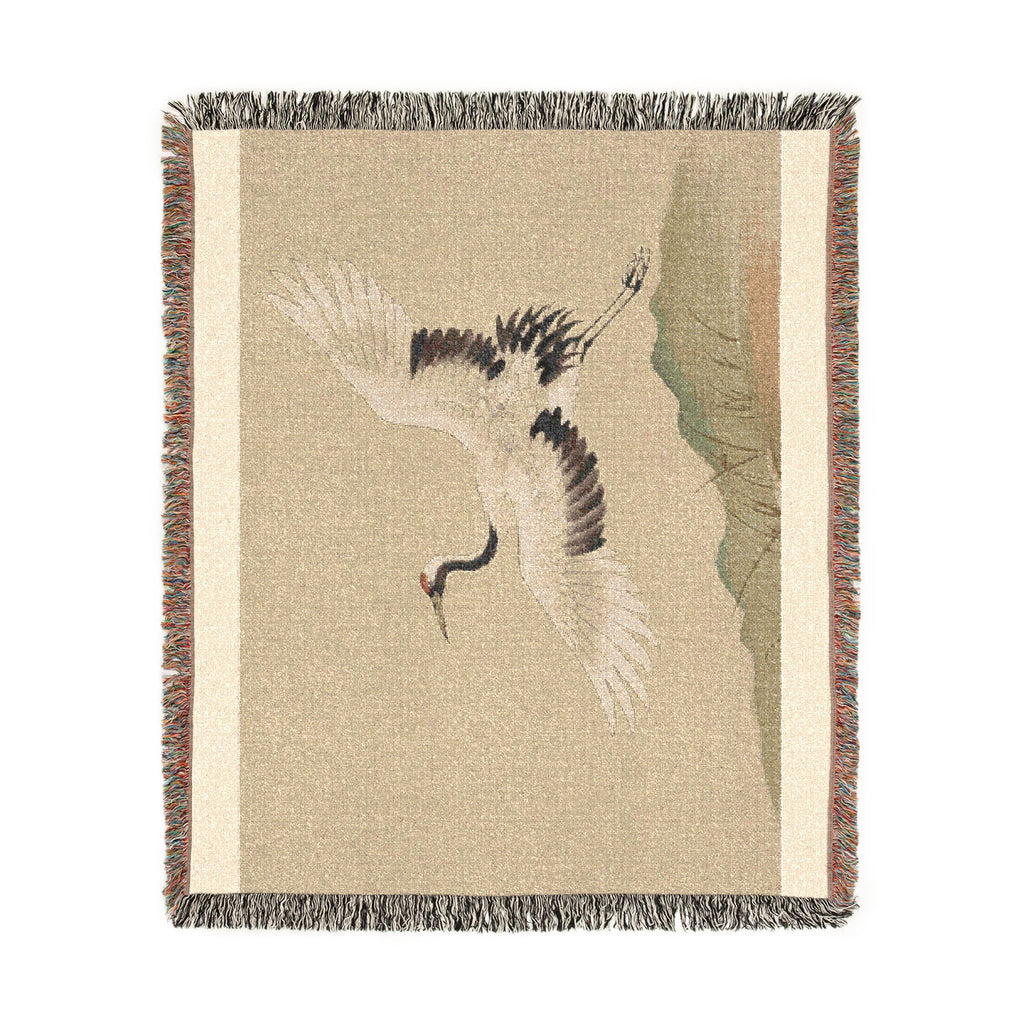 Crane at Dawn Woven Throw, Natural Linen