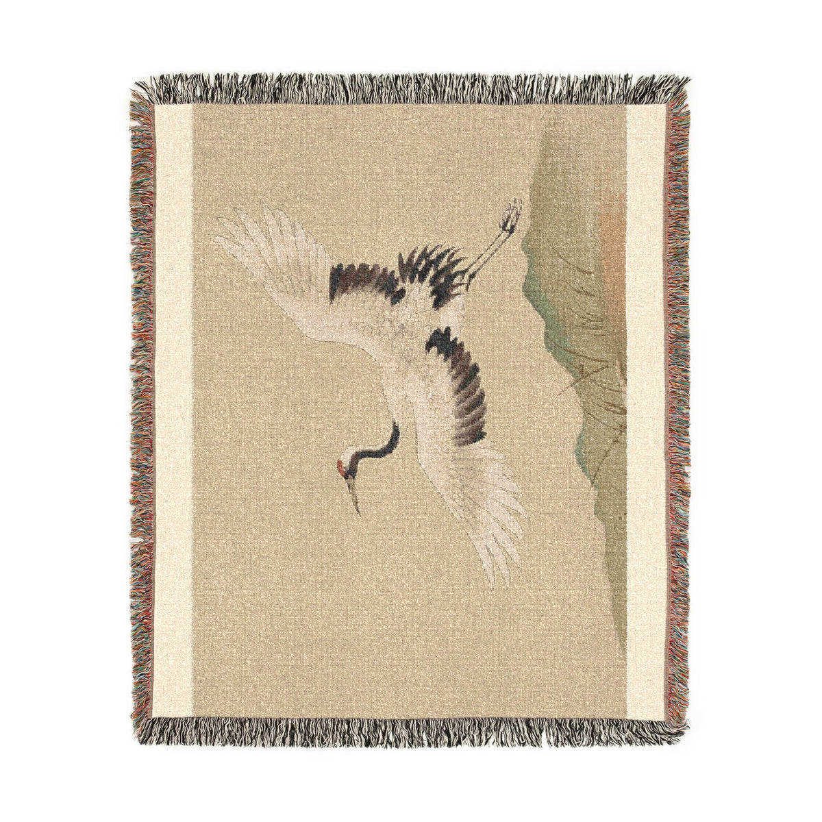 Crane at Dawn Woven Throw, Natural Linen