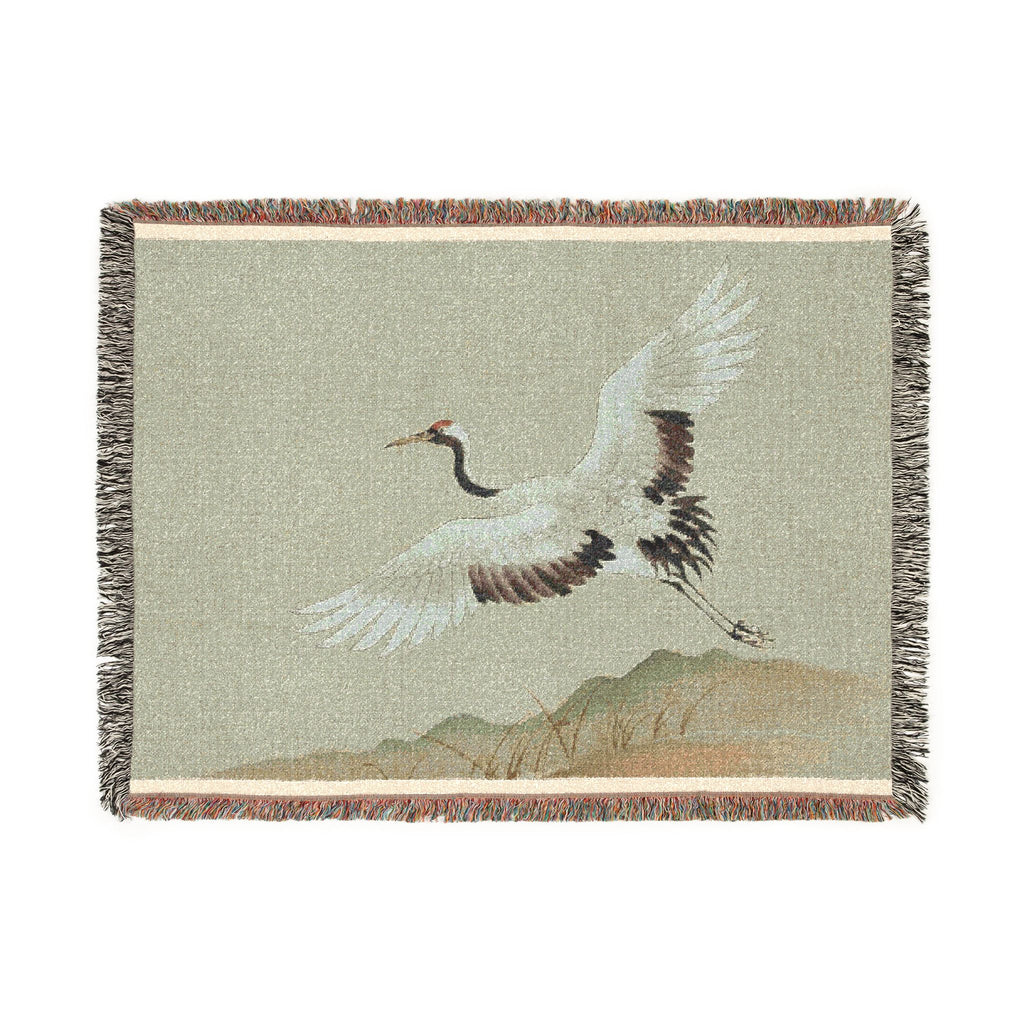 Crane at Dawn Woven Throw, Soft Sage
