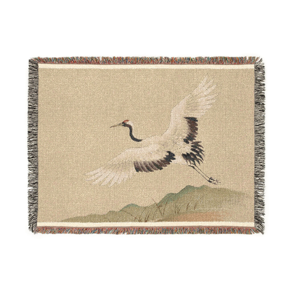 Crane at Dawn Woven Throw, Natural Linen