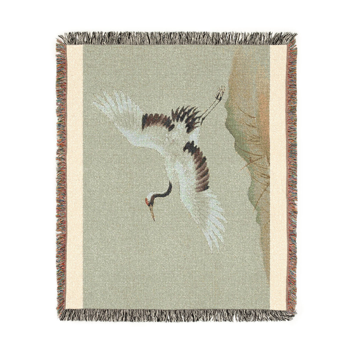 Crane at Dawn Woven Throw, Soft Sage
