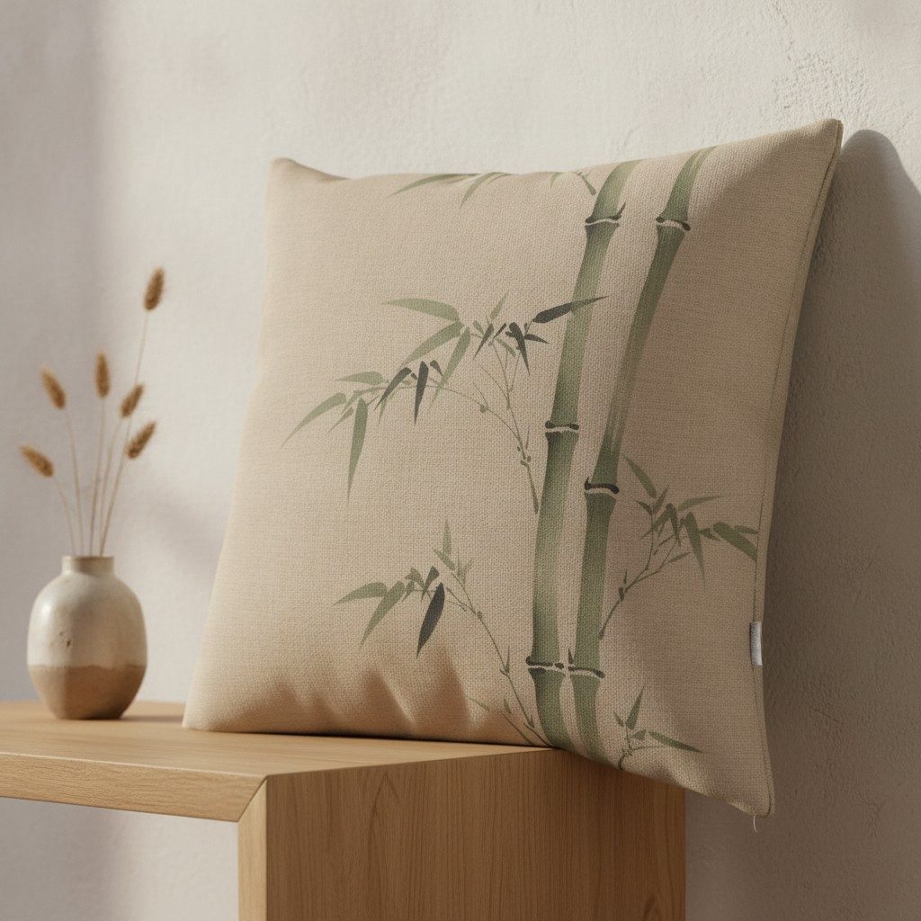 Bamboo Cushion, Natural Linen — styled 2