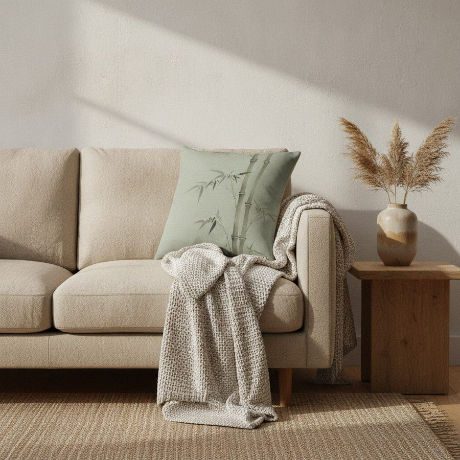 Bamboo Cushion, Soft Sage — styled 1