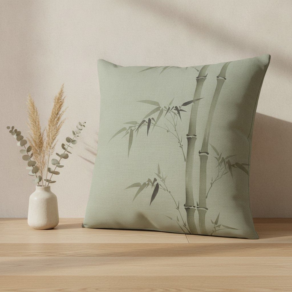 Bamboo Cushion, Soft Sage — styled 2