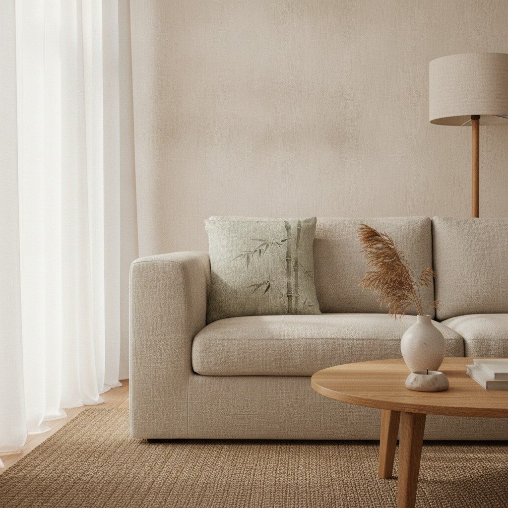 Bamboo Woven Cushion, Soft Sage — styled 1
