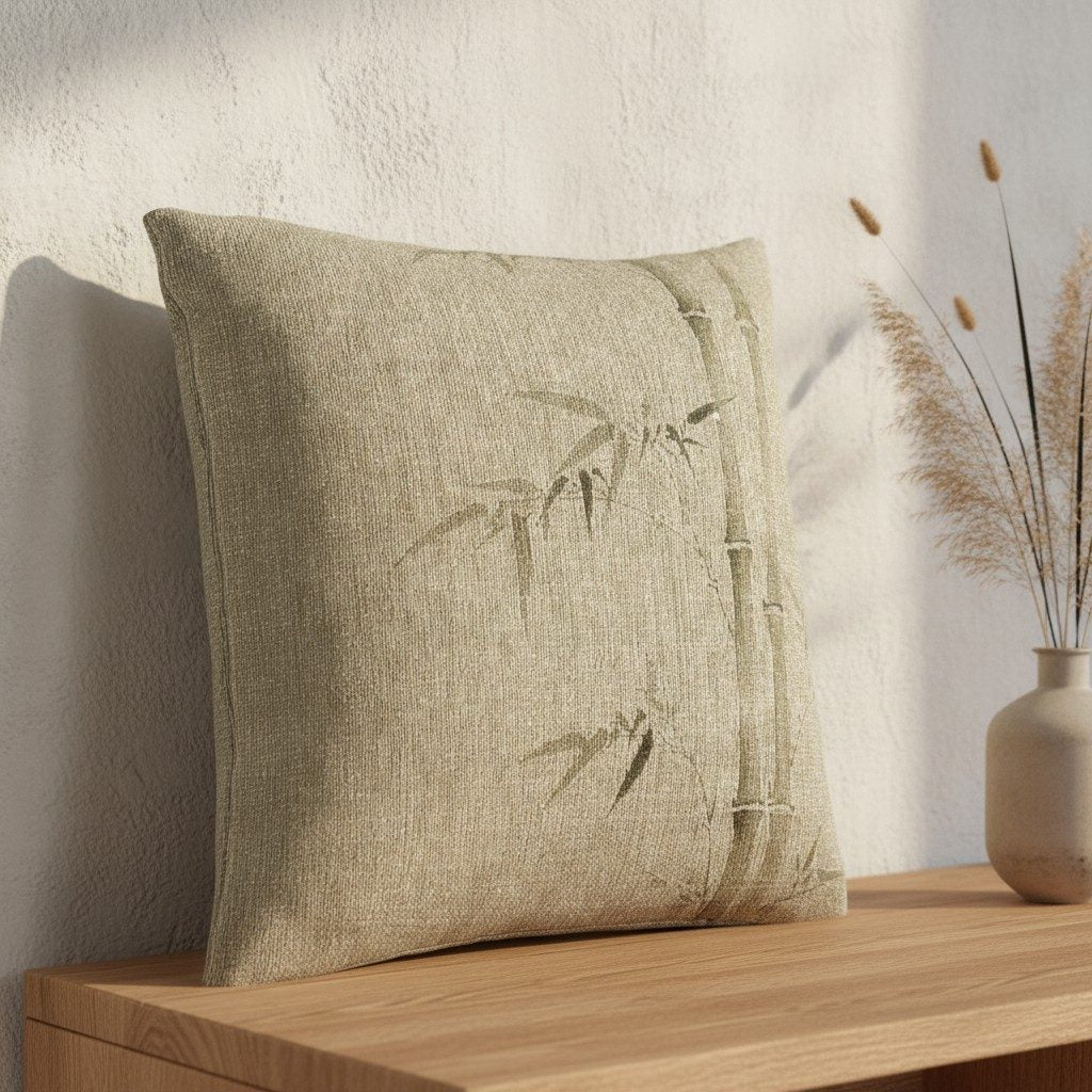 Bamboo Woven Cushion, Soft Sage — styled 2