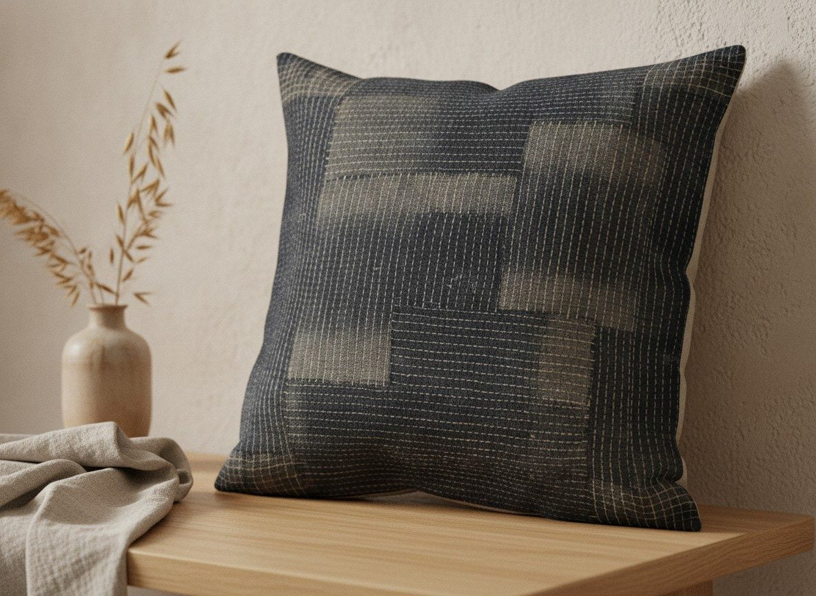 Boro & Sashiko Cushion — styled 2