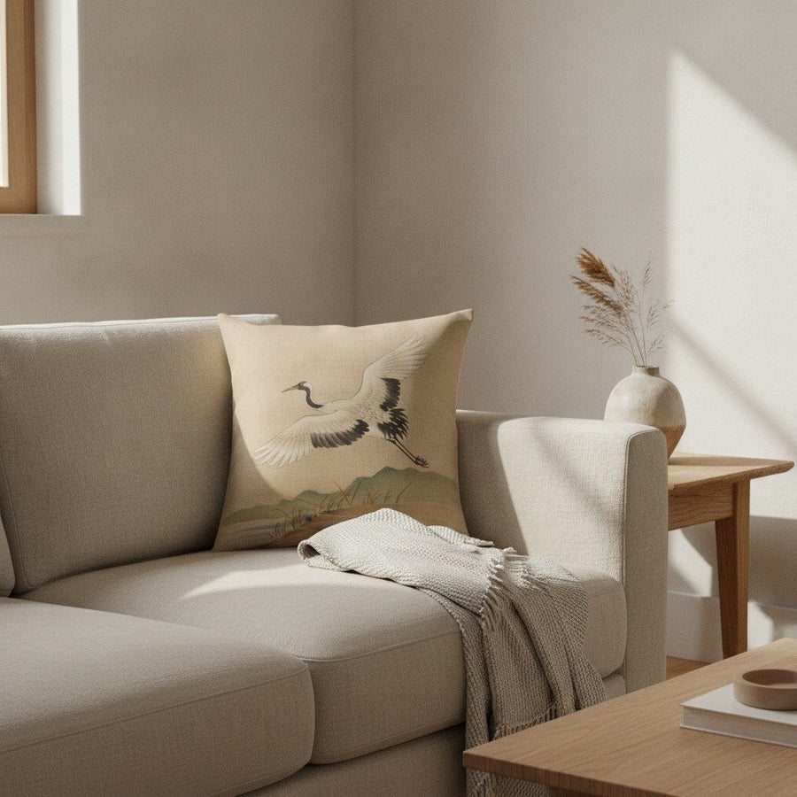 Crane Cushion, Natural Linen — styled 1