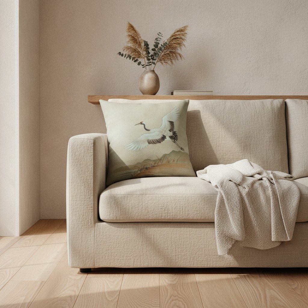Crane Cushion, Soft Sage — styled 1