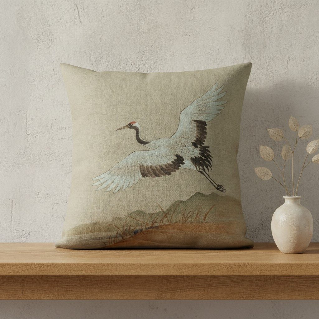 Crane Cushion, Soft Sage — styled 2