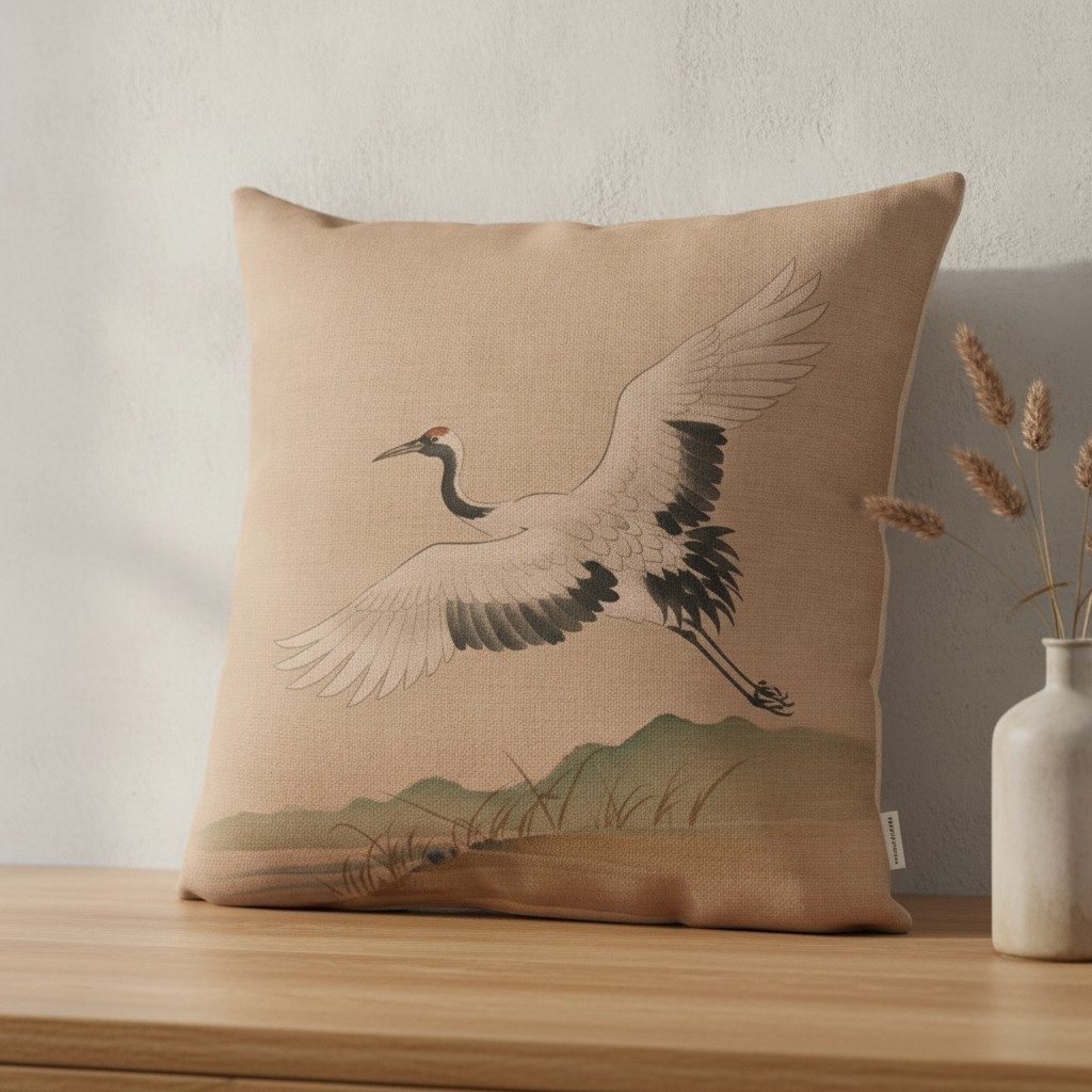 Crane Cushion, Warm Clay — styled 2