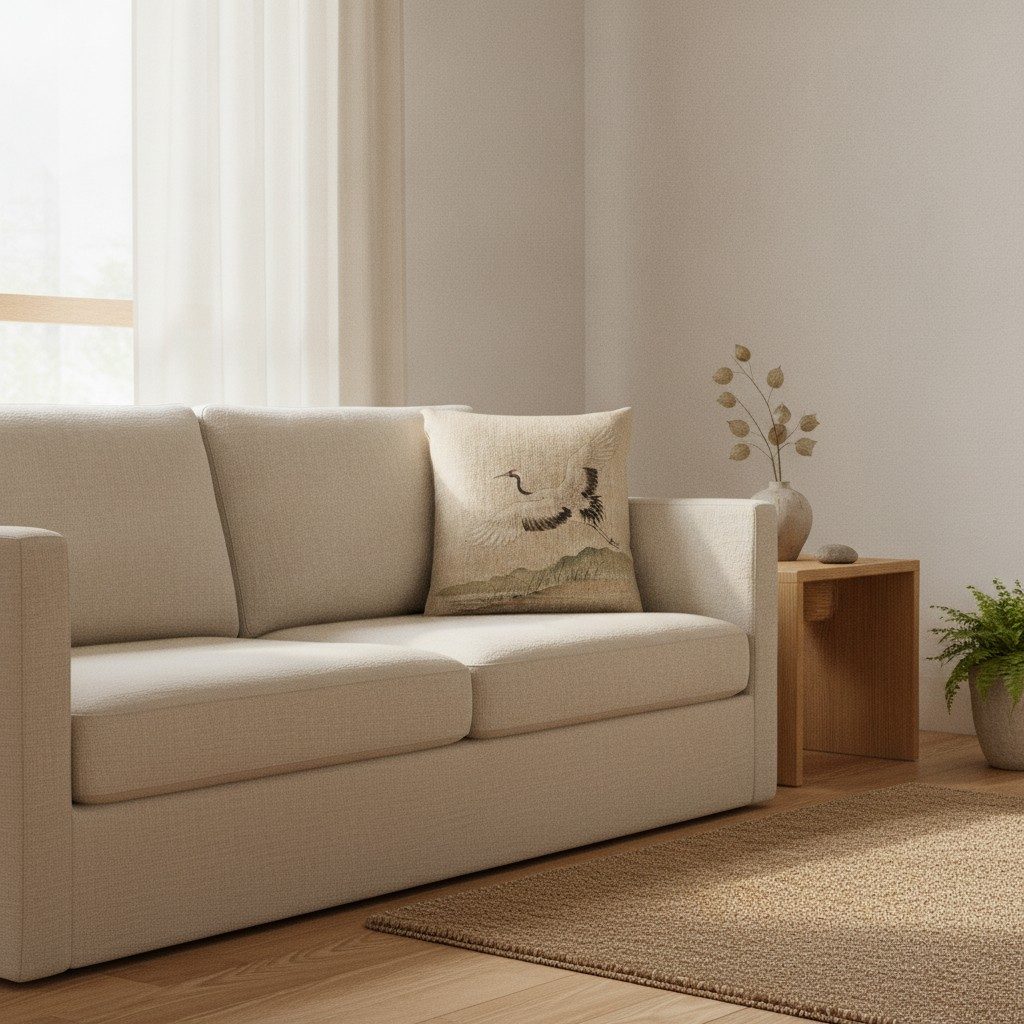 Crane Woven Cushion, Natural Linen — styled 1