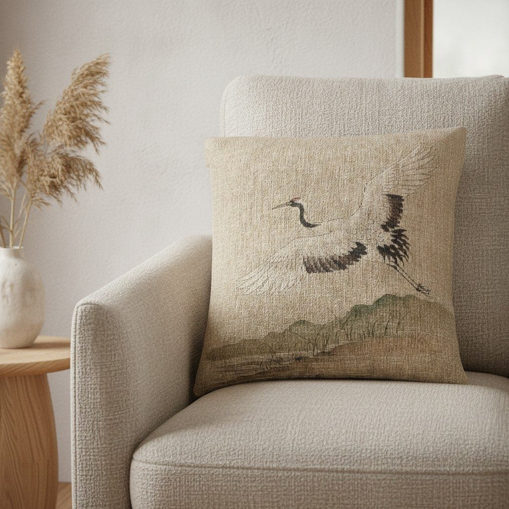 Crane Woven Cushion, Natural Linen — styled 2