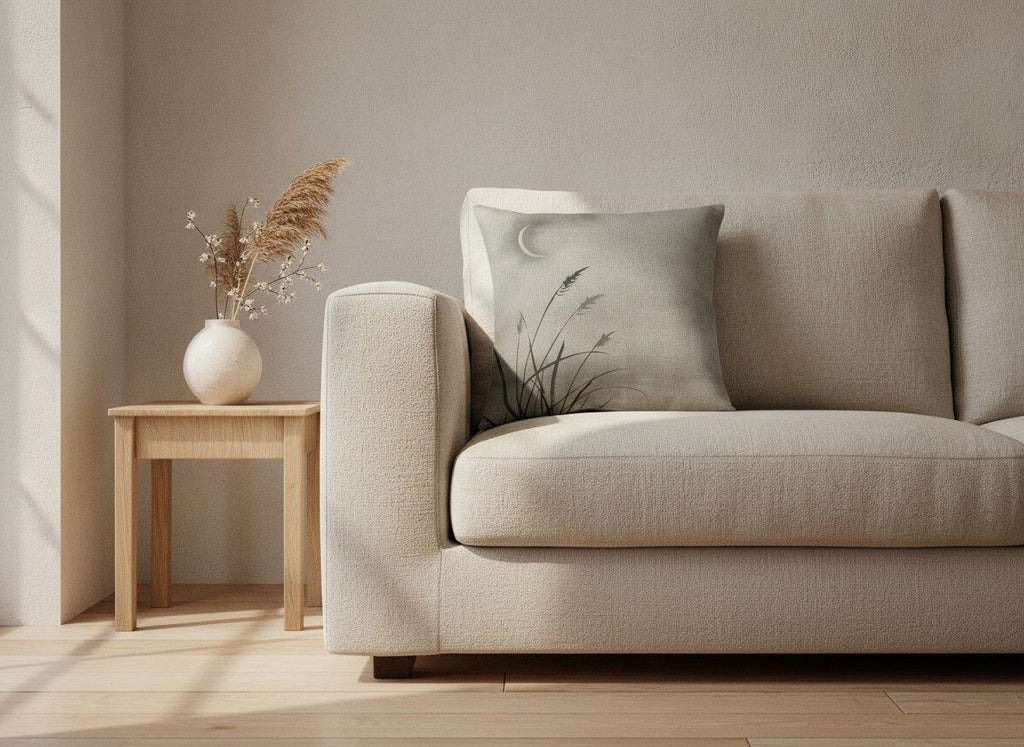 Crescent Moon Cushion, Natural Linen — styled 1